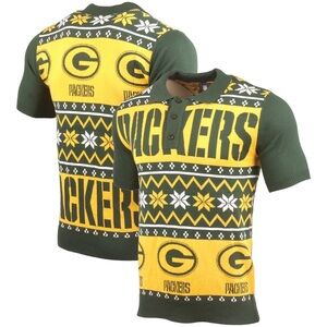 NFL Team | Men's Green Bay Packers Ugly Sweater Knit Polo Green/Gold Size Small